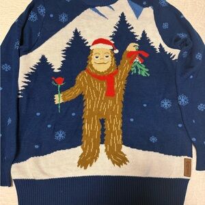 Tipsy Elves Blue Holiday Sasquatch Bigfoot Mistletoe Funny Sweater XL